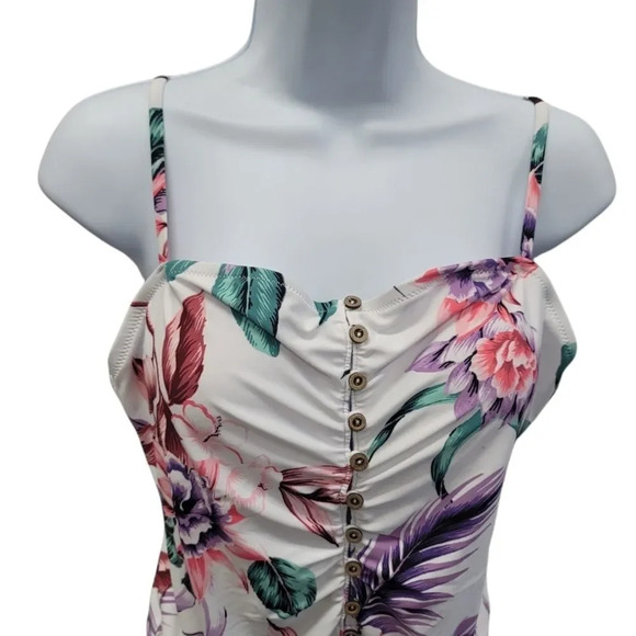 Jessica Simpson  Floral-Print Button One-Piece Swimsuit - Picture 4 of 8